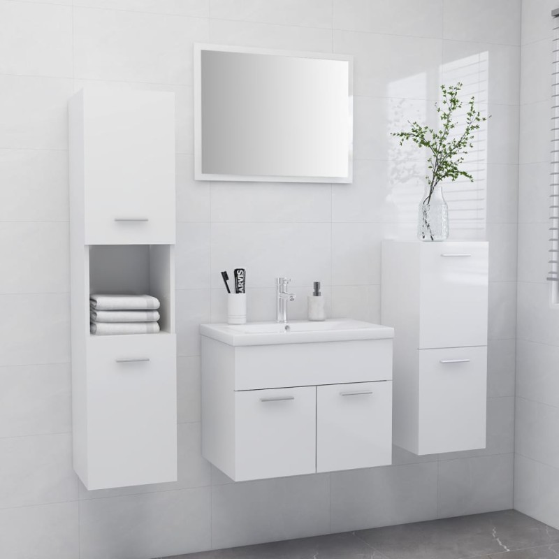 vidaXL Set Mobili da Bagno Bianco Lucido in Truciolato vidaXL Set Mobili da Bagno Bianco Lucido in Truciolato