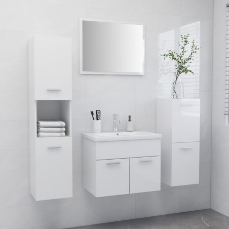 vidaXL Set Mobili da Bagno Bianco Lucido in Truciolato