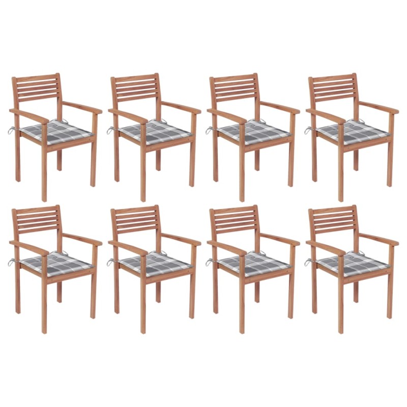 vidaXL Sedie da Giardino Impilabili 8 pz con Cuscini Massello di Teak vidaXL Sedie da Giardino Impilabili 8 pz con Cuscini Massello di Teak