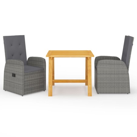 vidaXL Set Mobili da Pranzo per Giardino 3 pz Grigio