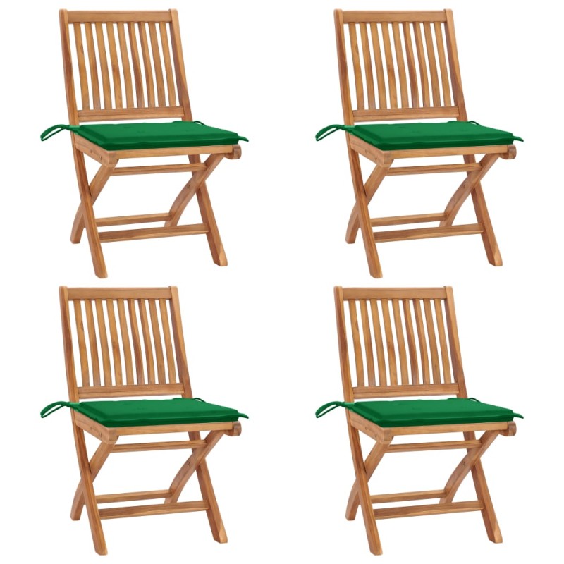vidaXL Sedie da Giardino Pieghevoli con Cuscini 4 pz Massello di Teak vidaXL Sedie da Giardino Pieghevoli con Cuscini 4 pz Massello di Teak