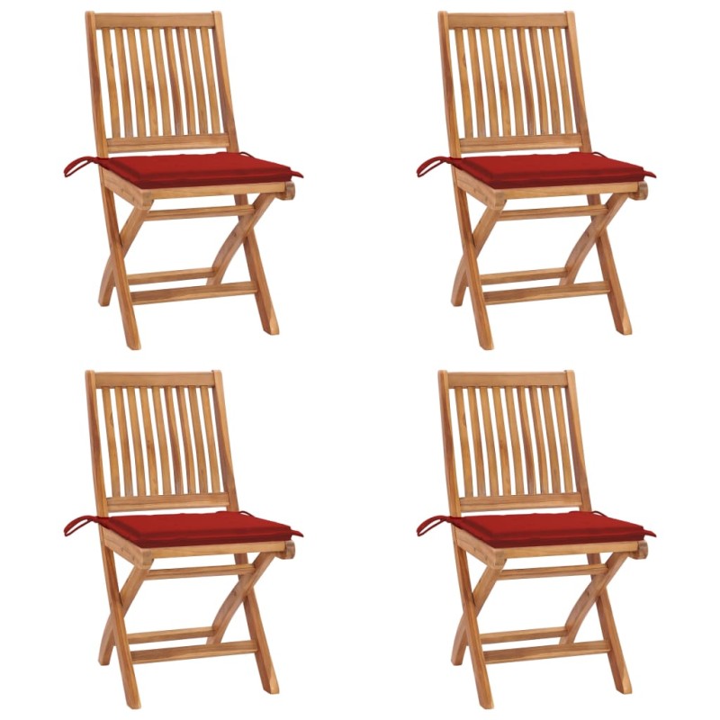 vidaXL Sedie da Giardino Pieghevoli con Cuscini 4 pz Massello di Teak vidaXL Sedie da Giardino Pieghevoli con Cuscini 4 pz Massello di Teak