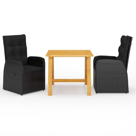 vidaXL Set Mobili da Pranzo per Giardino 3 pz Nero