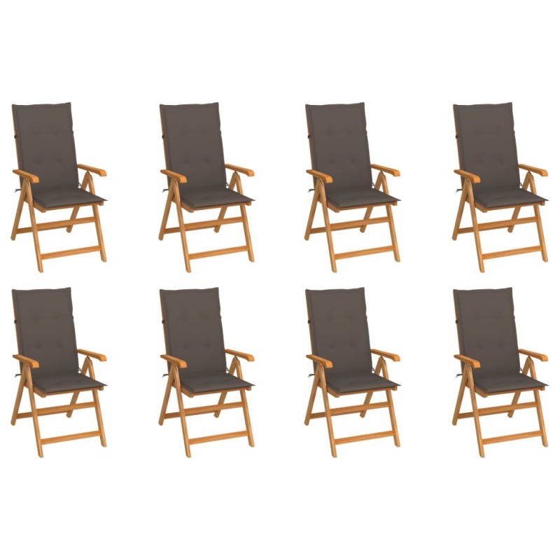 vidaXL Sedie Reclinabili da Giardino con Cuscini 8 pz Massello di Teak vidaXL Sedie Reclinabili da Giardino con Cuscini 8 pz Massello di Teak