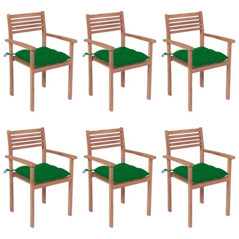 vidaXL Sedie da Giardino Impilabili con Cuscini 6 pz Massello di Teak vidaXL Sedie da Giardino Impilabili con Cuscini 6 pz Massello di Teak