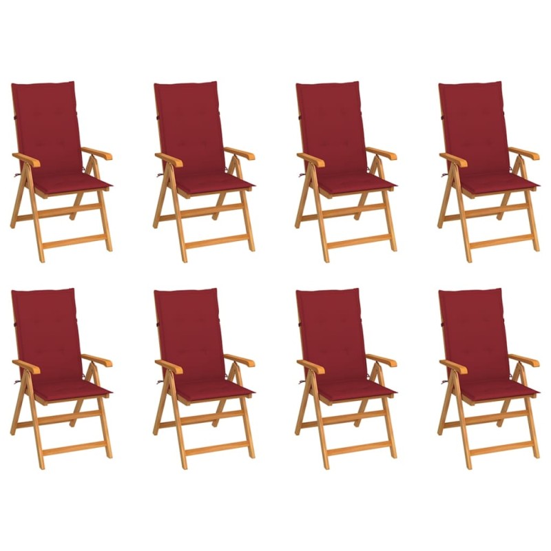 vidaXL Sedie Reclinabili da Giardino con Cuscini 8 pz Massello di Teak vidaXL Sedie Reclinabili da Giardino con Cuscini 8 pz Massello di Teak