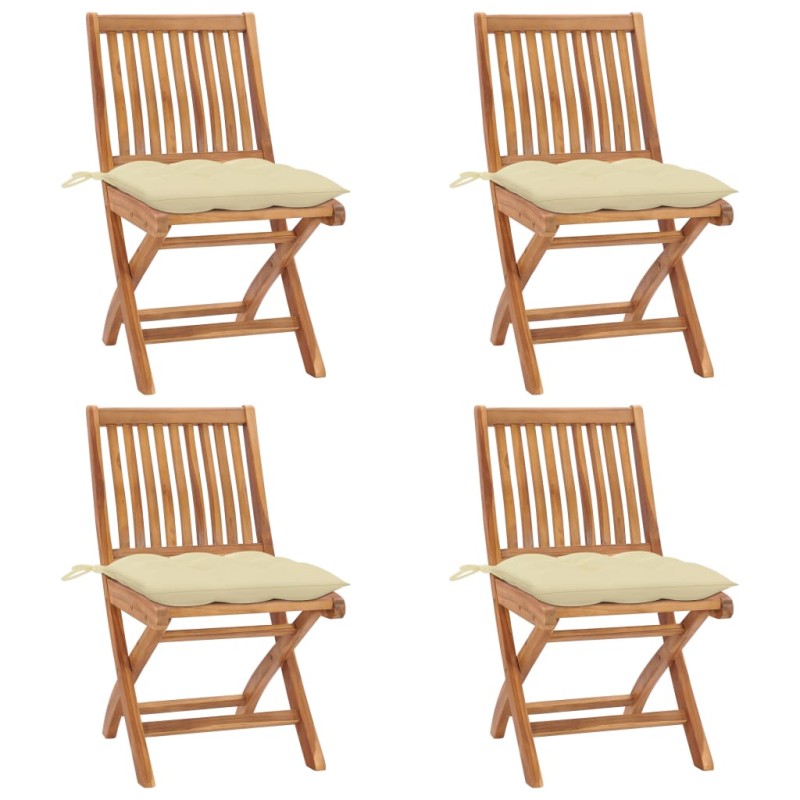 vidaXL Sedie da Giardino Pieghevoli con Cuscini 4 pz Massello di Teak