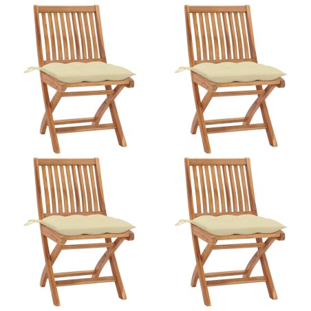 vidaXL Sedie da Giardino Pieghevoli con Cuscini 4 pz Massello di Teak