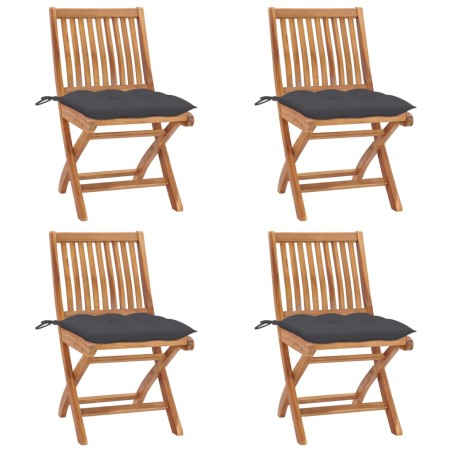 vidaXL Sedie da Giardino Pieghevoli con Cuscini 4 pz Massello di Teak
