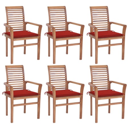 vidaXL Sedie da Pranzo 6 pz con Cuscini Rossi in Massello di Teak