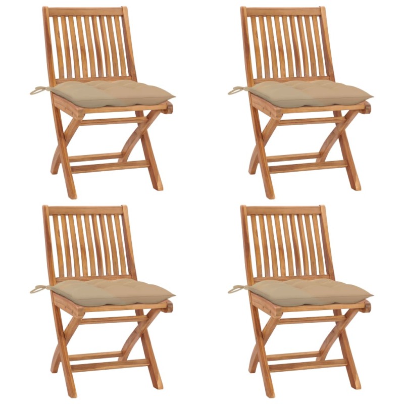 vidaXL Sedie da Giardino Pieghevoli con Cuscini 4 pz Massello di Teak vidaXL Sedie da Giardino Pieghevoli con Cuscini 4 pz Massello di Teak