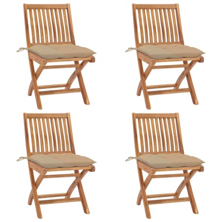 vidaXL Sedie da Giardino Pieghevoli con Cuscini 4 pz Massello di Teak