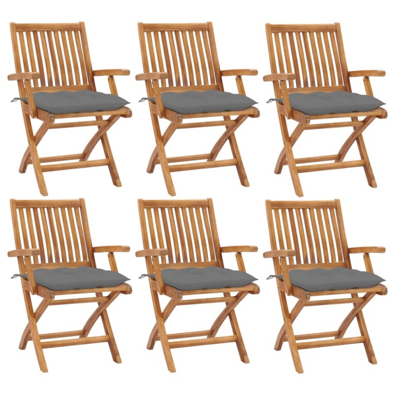 vidaXL Sedie da Giardino Pieghevoli con Cuscini 6 pz Massello di Teak vidaXL Sedie da Giardino Pieghevoli con Cuscini 6 pz Massello di Teak