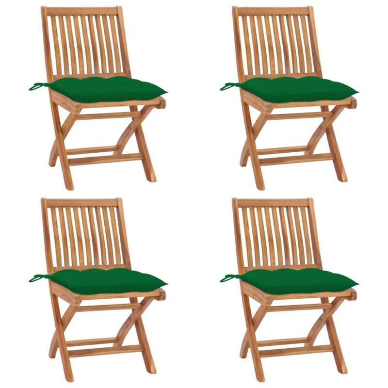 vidaXL Sedie da Giardino Pieghevoli con Cuscini 4 pz Massello di Teak vidaXL Sedie da Giardino Pieghevoli con Cuscini 4 pz Massello di Teak