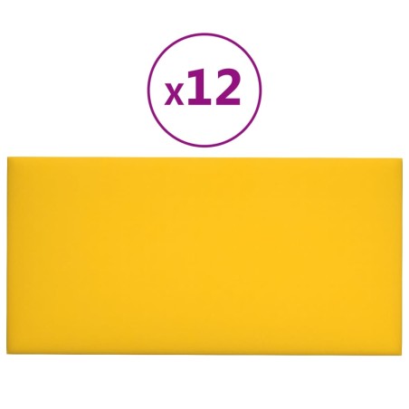 Pannelli Murali 12 pz Gialli 30x15 cm Velluto 0,54 m²