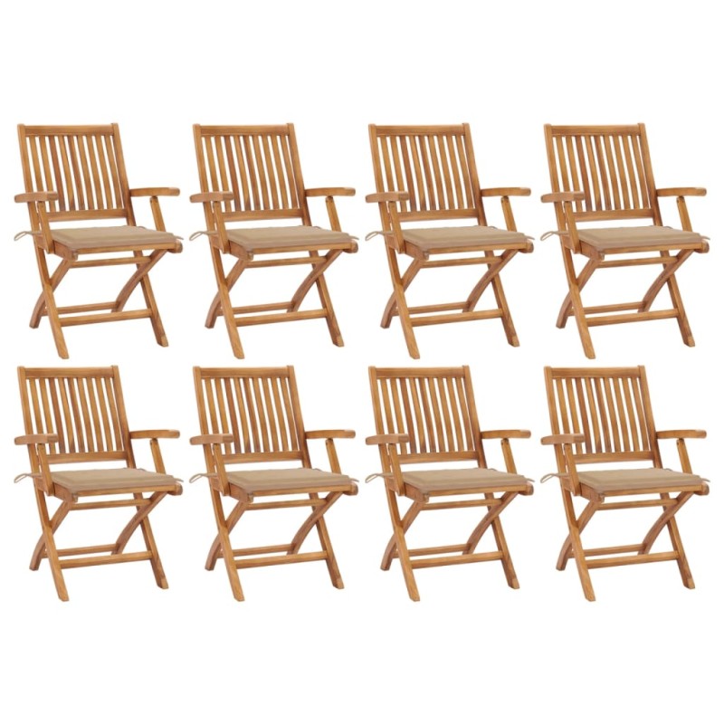 vidaXL Sedie da Giardino Pieghevoli con Cuscini 8 pz Massello di Teak vidaXL Sedie da Giardino Pieghevoli con Cuscini 8 pz Massello di Teak