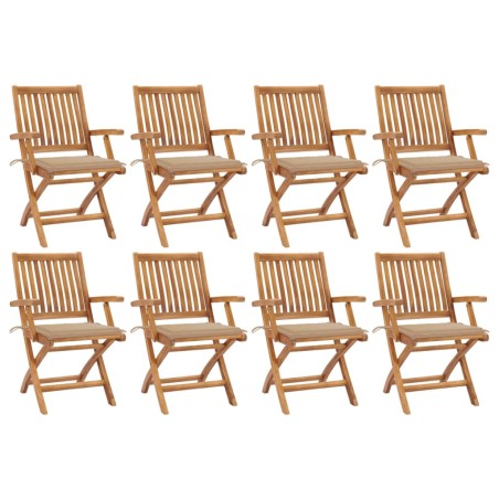 vidaXL Sedie da Giardino Pieghevoli con Cuscini 8 pz Massello di Teak