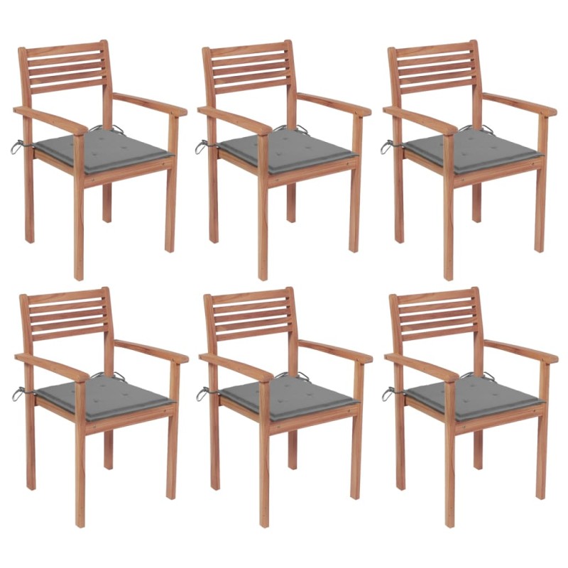 vidaXL Sedie da Giardino Impilabili con Cuscini 6 pz Massello di Teak vidaXL Sedie da Giardino Impilabili con Cuscini 6 pz Massello di Teak