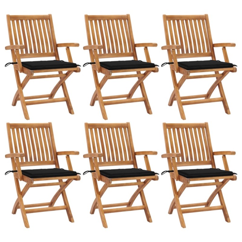 vidaXL Sedie da Giardino Pieghevoli con Cuscini 6 pz Massello di Teak vidaXL Sedie da Giardino Pieghevoli con Cuscini 6 pz Massello di Teak