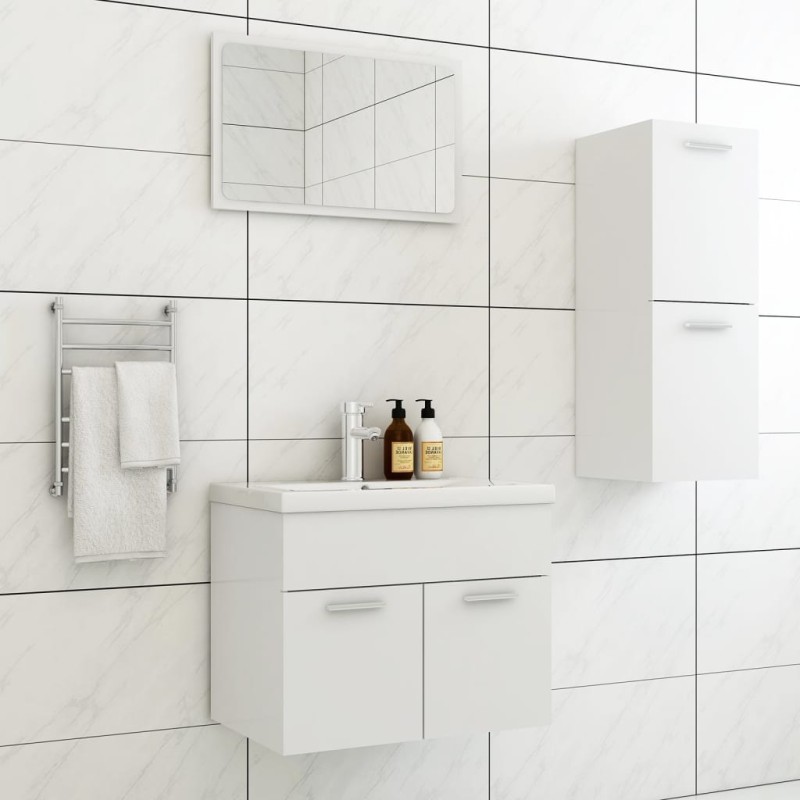 vidaXL Set Mobili da Bagno Bianco in Truciolato vidaXL Set Mobili da Bagno Bianco in Truciolato