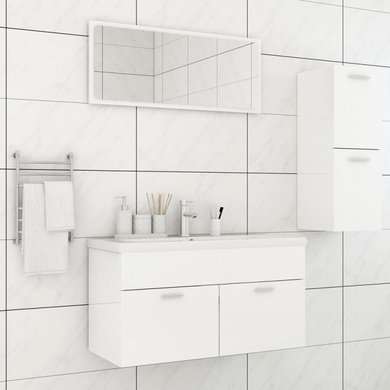 vidaXL Set Mobili da Bagno Bianco Lucido in Truciolato vidaXL Set Mobili da Bagno Bianco Lucido in Truciolato