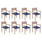vidaXL Sedie da Giardino Impilabili 8 pz con Cuscini Massello di Teak vidaXL Sedie da Giardino Impilabili 8 pz con Cuscini Massello di Teak