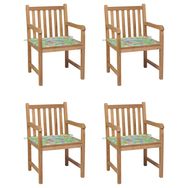 vidaXL Sedie Giardino 4 pz e Cuscini Motivo a Foglie Massello di Teak vidaXL Sedie Giardino 4 pz e Cuscini Motivo a Foglie Massello di Teak
