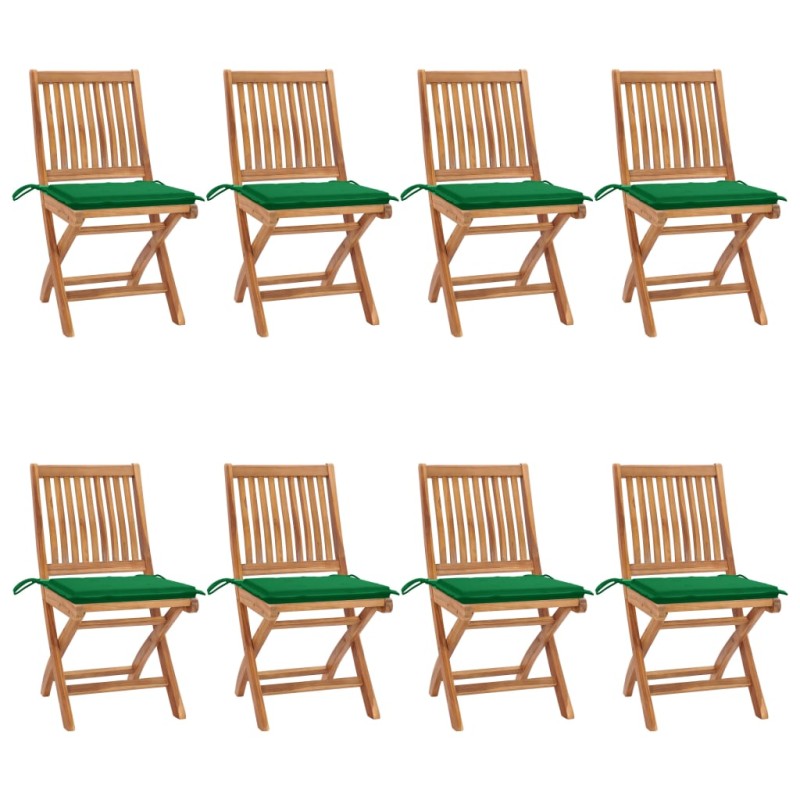 vidaXL Sedie da Giardino Pieghevoli con Cuscini 8 pz Massello di Teak vidaXL Sedie da Giardino Pieghevoli con Cuscini 8 pz Massello di Teak