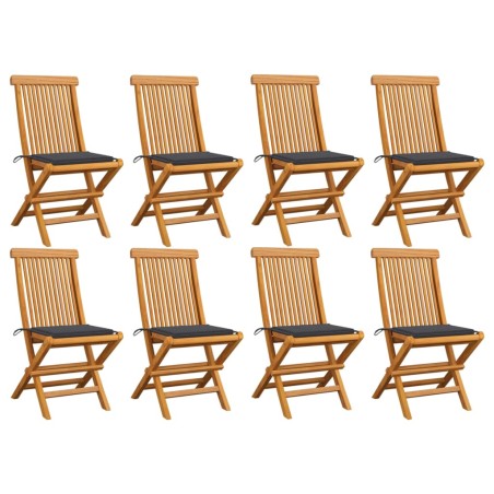 vidaXL Sedie da Giardino con Cuscini Antracite 8 pz Massello di Teak