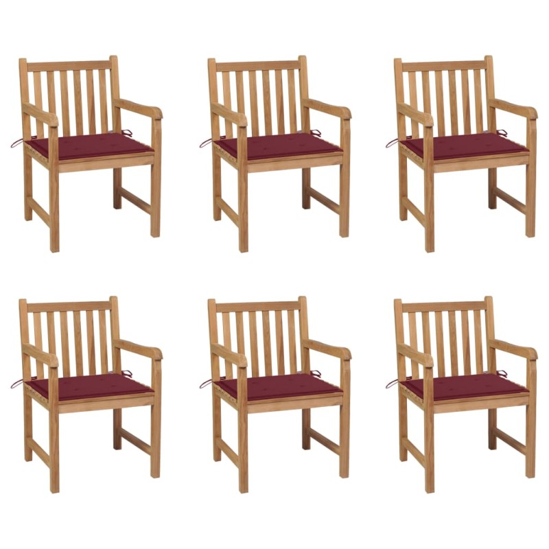 vidaXL Sedie da Giardino 6 pz con Cuscini Rosso Vino Massello di Teak vidaXL Sedie da Giardino 6 pz con Cuscini Rosso Vino Massello di Teak