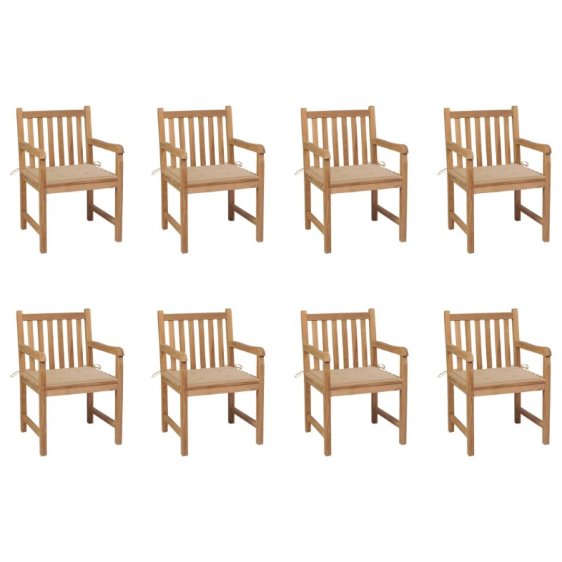 vidaXL Sedie da Giardino 8 pz con Cuscini Beige in Massello di Teak vidaXL Sedie da Giardino 8 pz con Cuscini Beige in Massello di Teak