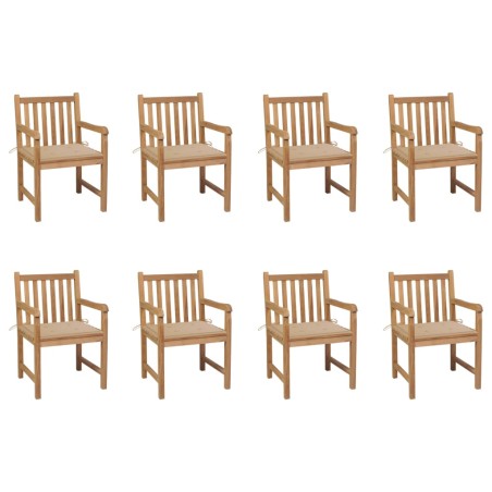 vidaXL Sedie da Giardino 8 pz con Cuscini Beige in Massello di Teak