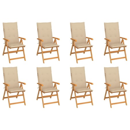 vidaXL Sedie Reclinabili da Giardino con Cuscini 8 pz Massello di Teak