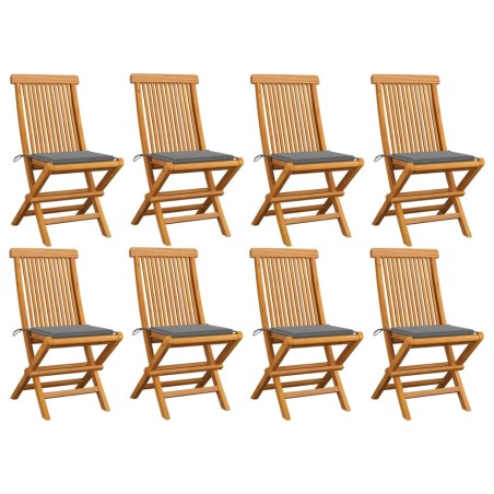 vidaXL Sedie da Giardino e Cuscini Grigi 8 pz Massello di Teak