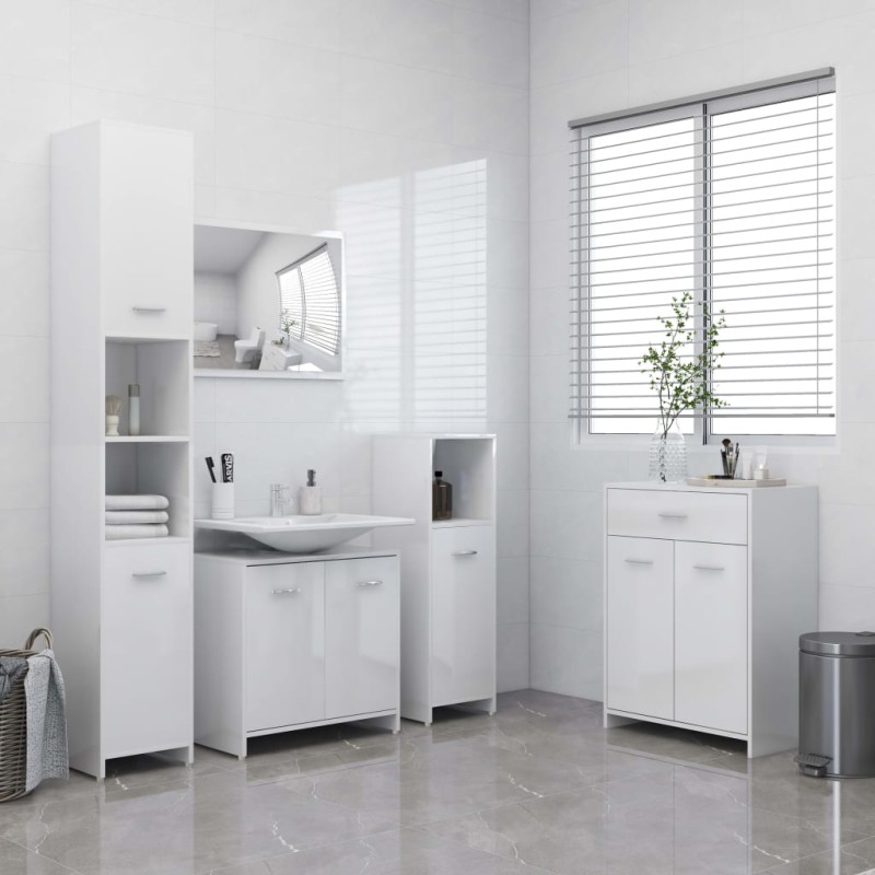 vidaXL Set Mobili da Bagno 4 pz Bianco Lucido vidaXL Set Mobili da Bagno 4 pz Bianco Lucido