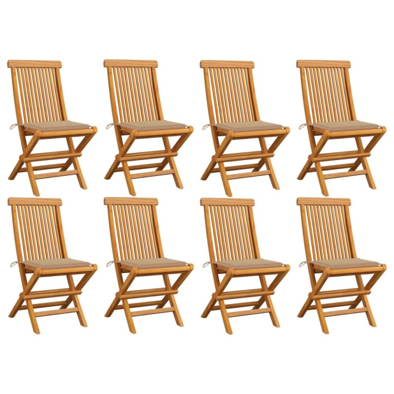 vidaXL Sedie da Giardino con Cuscini Beige 8 pz in Massello di Teak vidaXL Sedie da Giardino con Cuscini Beige 8 pz in Massello di Teak