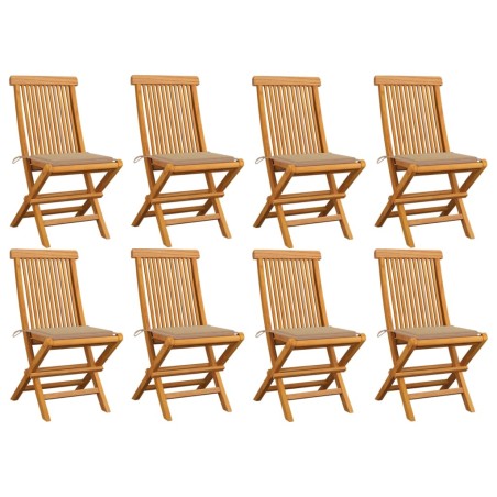 vidaXL Sedie da Giardino con Cuscini Beige 8 pz in Massello di Teak