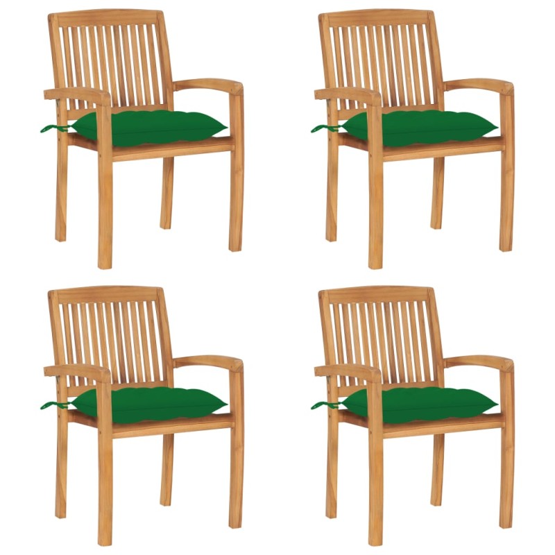 vidaXL Sedie da Giardino Impilabili 4 pz con Cuscini Massello di Teak vidaXL Sedie da Giardino Impilabili 4 pz con Cuscini Massello di Teak