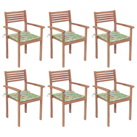 vidaXL Sedie da Giardino Impilabili con Cuscini 6 pz Massello di Teak