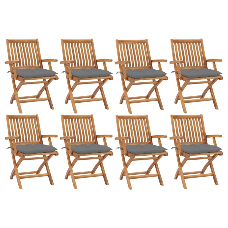 vidaXL Sedie da Giardino Pieghevoli con Cuscini 8 pz Massello di Teak