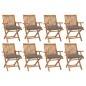 vidaXL Sedie da Giardino Pieghevoli con Cuscini 8 pz Massello di Teak