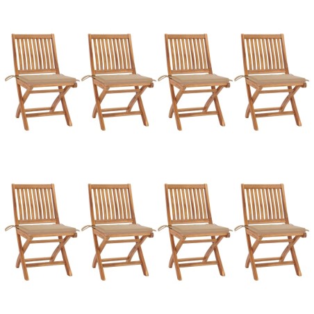 vidaXL Sedie da Giardino Pieghevoli con Cuscini 8 pz Massello di Teak