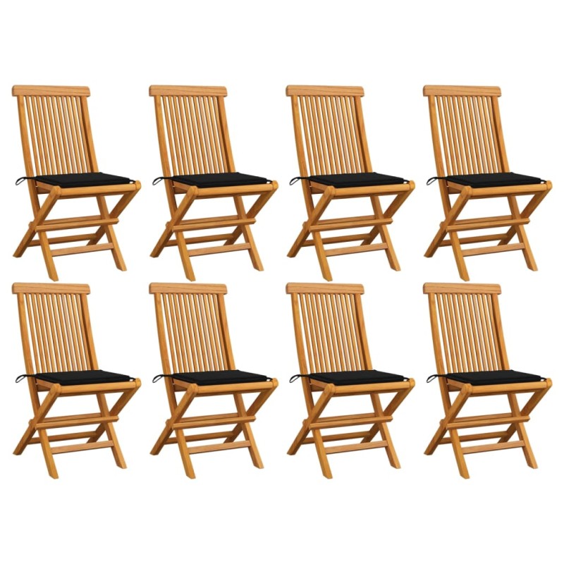 vidaXL Sedie da Giardino con Cuscini Neri 8 pz in Massello di Teak vidaXL Sedie da Giardino con Cuscini Neri 8 pz in Massello di Teak