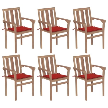 vidaXL Sedie da Giardino Impilabili con Cuscini 6 pz Massello di Teak