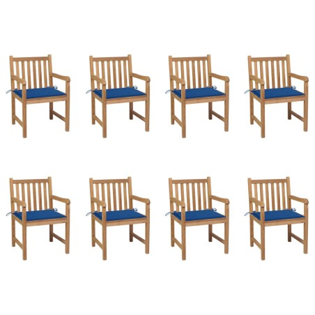 vidaXL Sedie da Giardino 8 pz con Cuscini Blu Reale Massello di Teak