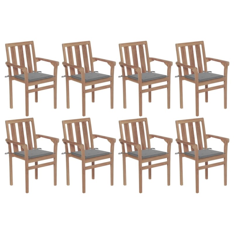vidaXL Sedie da Giardino Impilabili con Cuscini 8 pz Massello di Teak vidaXL Sedie da Giardino Impilabili con Cuscini 8 pz Massello di Teak