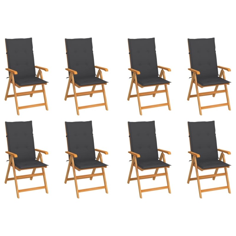vidaXL Sedie Reclinabili da Giardino con Cuscini 8 pz Massello di Teak vidaXL Sedie Reclinabili da Giardino con Cuscini 8 pz Massello di Teak