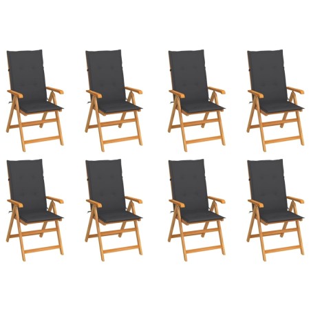 vidaXL Sedie Reclinabili da Giardino con Cuscini 8 pz Massello di Teak