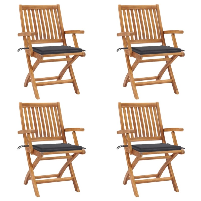 vidaXL Sedie da Giardino Pieghevoli con Cuscini 4 pz Massello di Teak vidaXL Sedie da Giardino Pieghevoli con Cuscini 4 pz Massello di Teak
