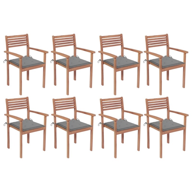 vidaXL Sedie da Giardino Impilabili 8 pz con Cuscini Massello di Teak vidaXL Sedie da Giardino Impilabili 8 pz con Cuscini Massello di Teak